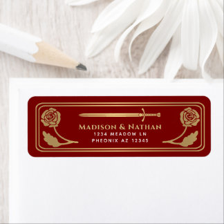 Gold Scarlet Medieval Fantasy Sword Wedding Label