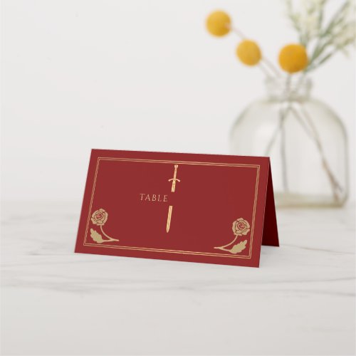 Gold Scarlet Royal Medieval Sword Wedding Place Card