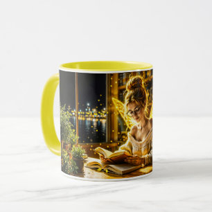 Gold scholarly fairy golden wings cozy library mug