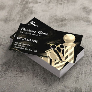 Gold Scissor Barber Pole Professional Barber Shop Business Card