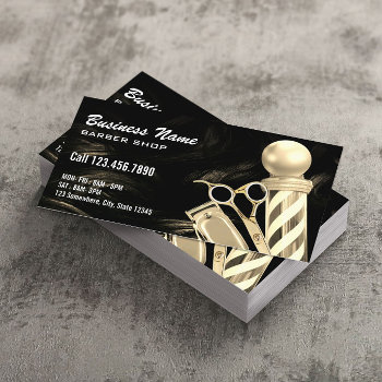 Gold Scissor Barber Pole Professional Barber Shop Business Card by cardfactory at Zazzle