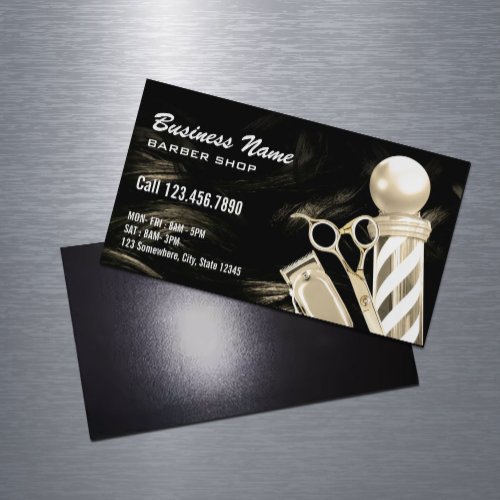 Gold Scissor Barber Pole Professional Barber Shop Business Card Magnet