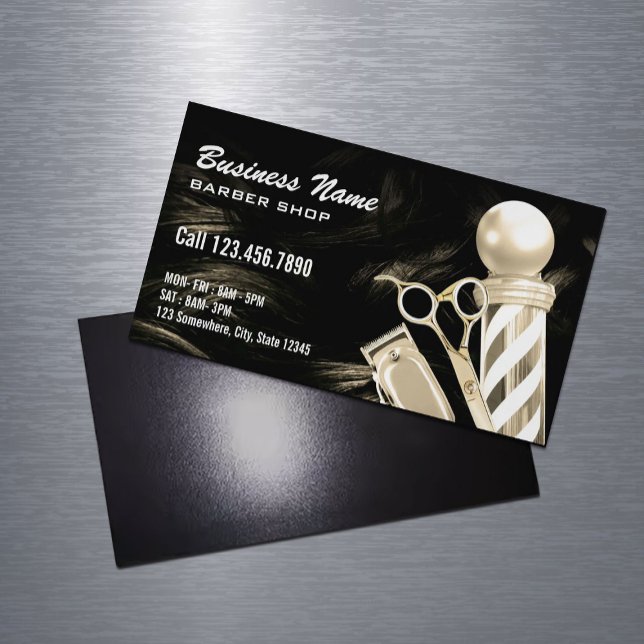 Gold Scissor Barber Pole Professional Barber Shop Business Card Magnet (Creator Uploaded)