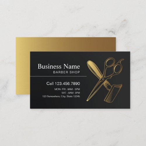 Gold Scissor Barber Professional Barber Shop Business Card
