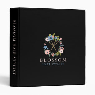 Gold Scissor Floral Wreath Logo Hair Stylist Salon 3 Ring Binder