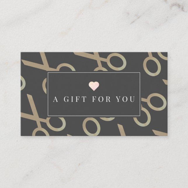 Gold Scissor Pattern Dark Gray Gift Certificate (Front)