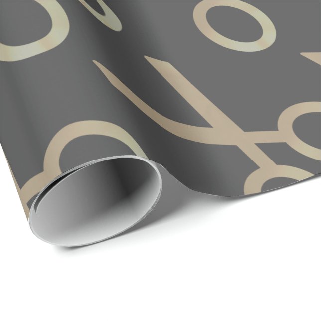 Gold Scissor Pattern Dark Gray Wrapping Paper (Roll Corner)