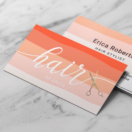 Gold Scissor Typography Peach Color Hair Stylist Business Card