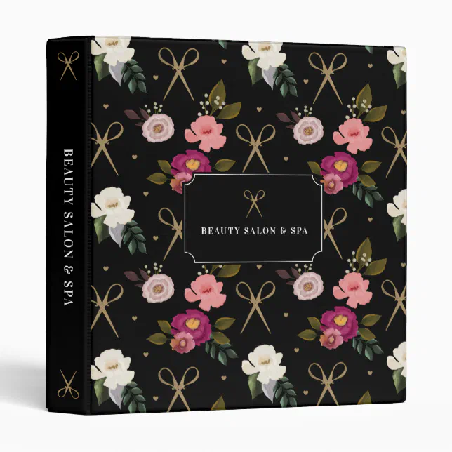 Gold Scissor Watercolor Floral Pattern Beauty 3 Ring Binder | Zazzle