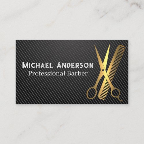 Gold Scissors and Comb  Carbon Fiber Business Card