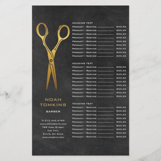 Gold Scissors Barber Chalkboard Service Menu