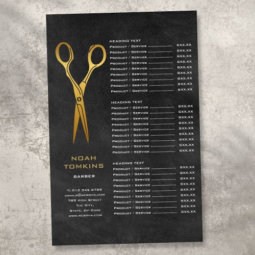 Gold Scissors Barber Chalkboard Service Menu Flyer