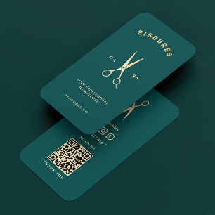 Gold Scissors Barbershop Dark Teal Minimal Barber Business Card