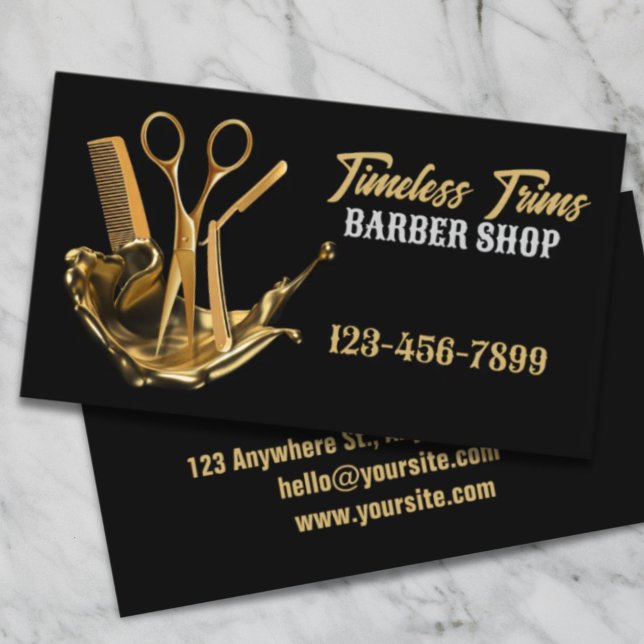 Gold Scissors Barbershop Hairdresser Barber Shop Business Card (Gold Scissors Barbershop Hairdresser Barber Shop Business Card)