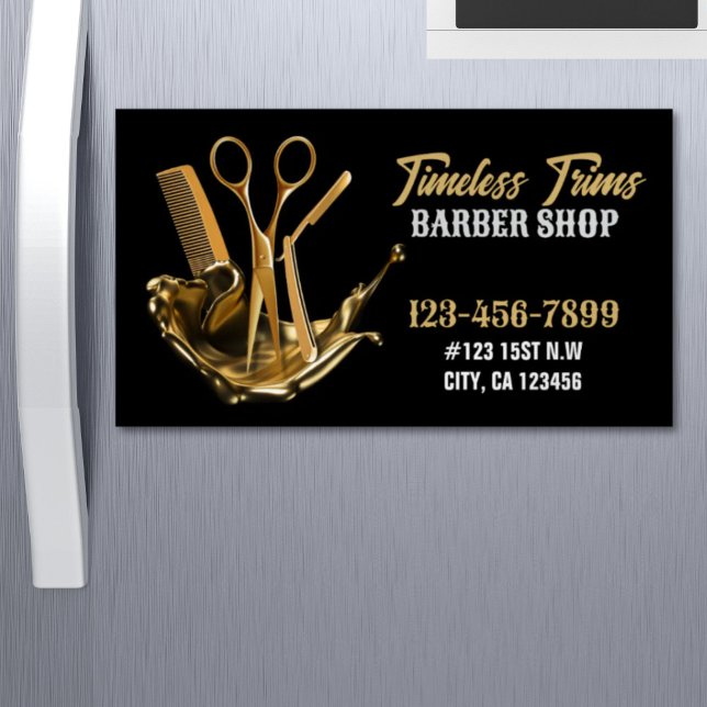 Gold Scissors Barbershop Hairdresser Barber Shop Business Card Magnet (Gold Scissors Barbershop Hairdresser Barber Shop Business Card Magnet)
