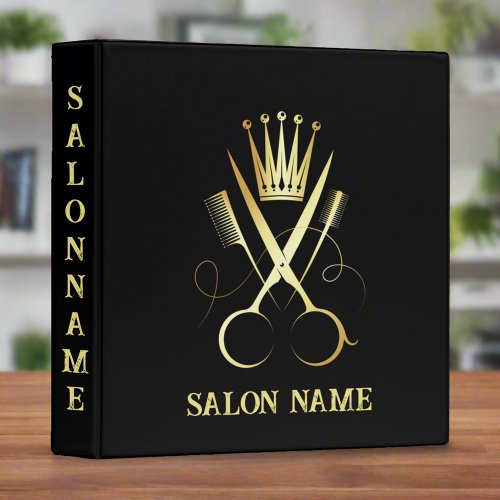 Gold Scissors Beauty Salon Hairdresser Chic Black  3 Ring Binder
