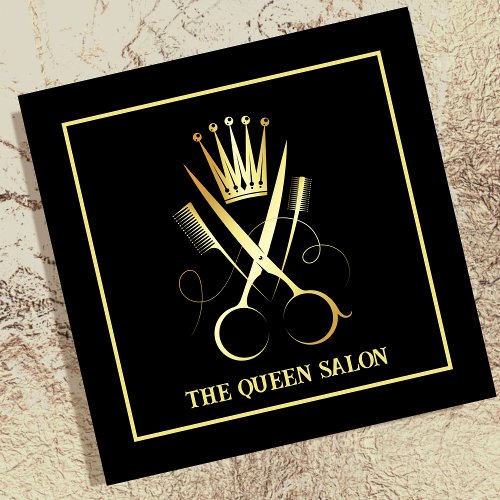 Gold scissors  Black Hairdresser Beauty Salon Square Business Card
