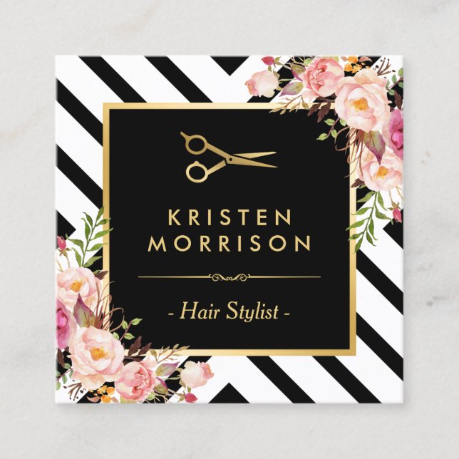 Gold Scissors Flowers Hair Stylist Appointment (Front)