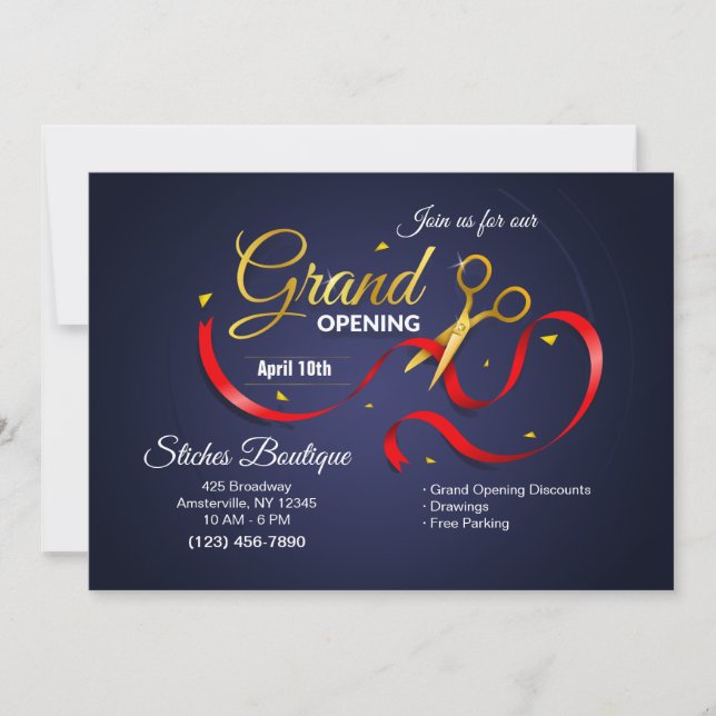 Gold Scissors Grand Opening Invitation (Front)