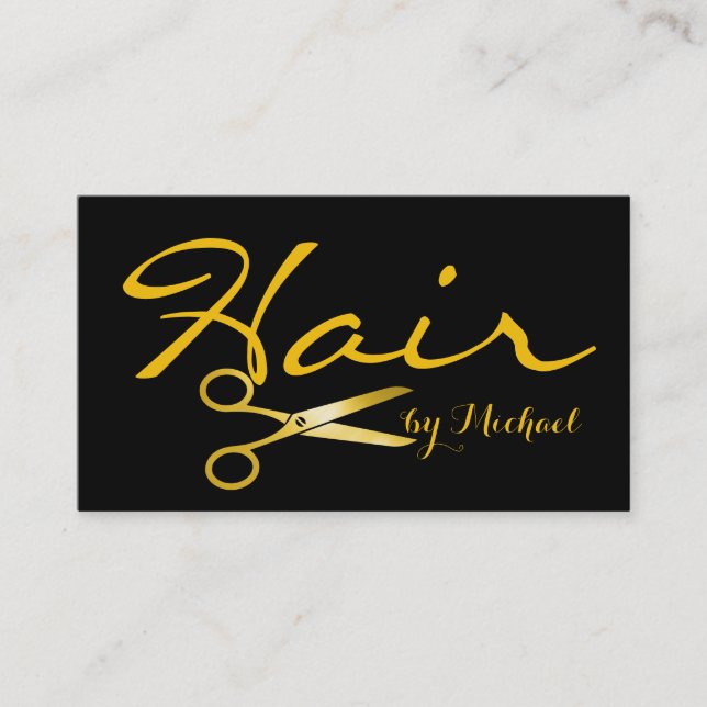 Gold Scissors Hair Stylist #2 Business Card (Front)