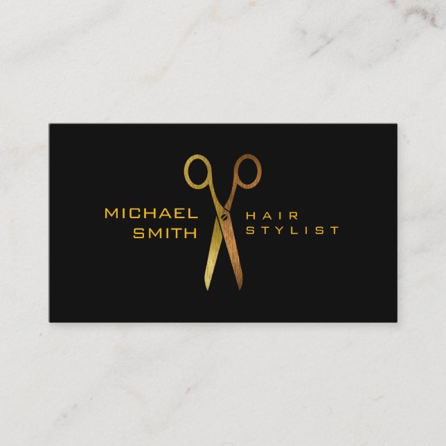Gold Scissors Hair Stylist Appointment #7 Card (Front)