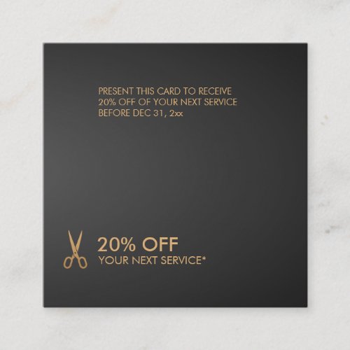 Gold Scissors Hair Stylist Black Gradient Discount Square Business Card