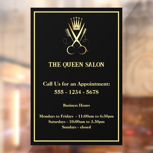 Gold Scissors Hairdresser Salon Opening Hours  Window Cling