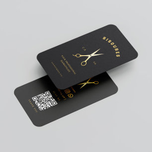 Gold Scissors Hairstylist Minimalist Qr Code Business Card