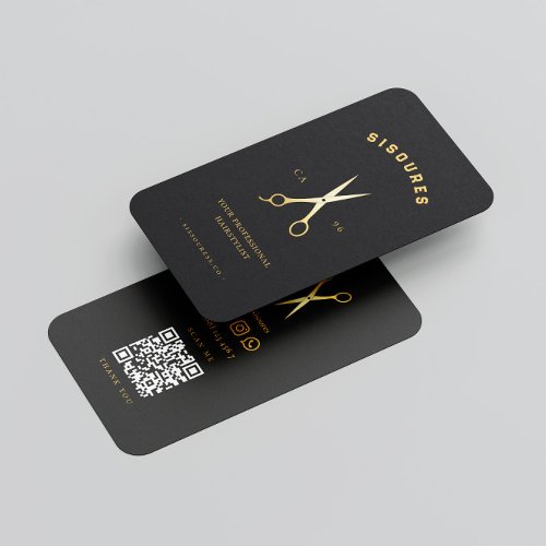 Gold Scissors Hairstylist Minimalist Qr Code Business Card