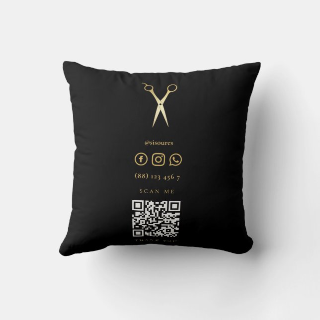 Gold Scissors Hairstylist Minimalist Qr Code Throw Pillow (Back)