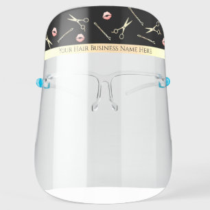 Gold Scissors Logo Hairstylist Hair Salon Name Face Shield