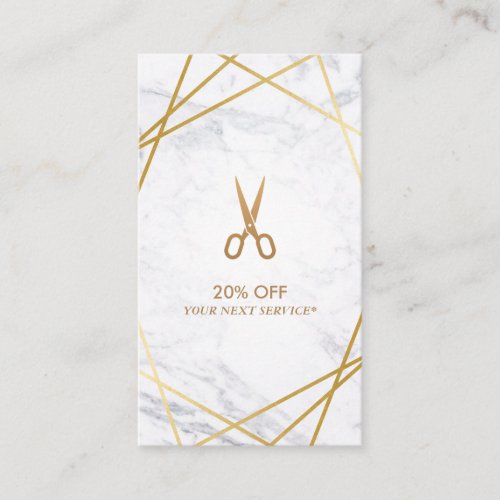 Gold Scissors Marble HairStylist Discount Vertical Business Card