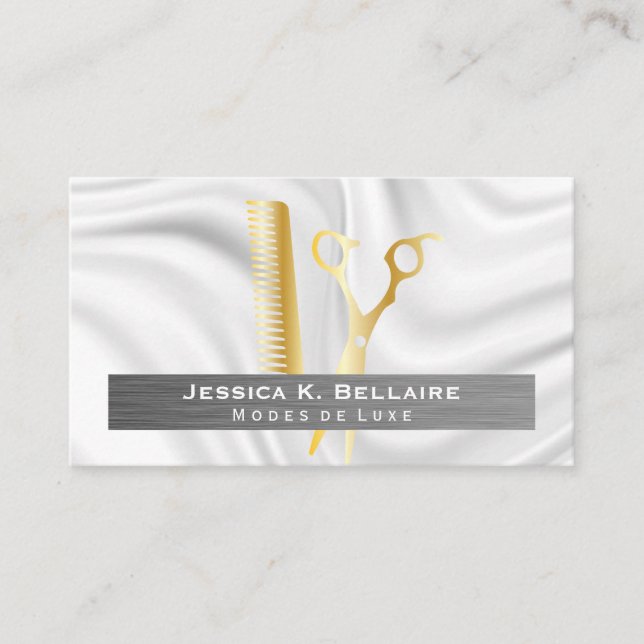 Gold Scissors | Metal Brushed | Silk Drapery Appointment Card (Front)