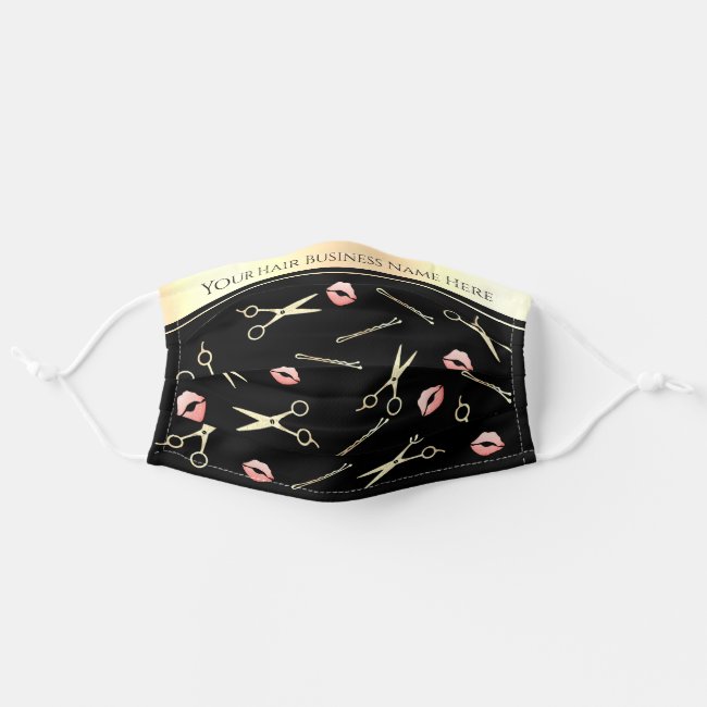Gold Scissors Pink Lip Pattern Luxury Hair Stylist Cloth Face Mask