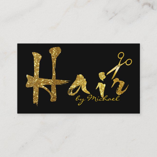 Gold Scissors Script Hair Stylist Salon #15 Business Card (Front)