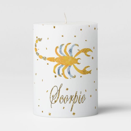 Gold Scorpio Gold Confetti Custom Name  Date Pillar Candle