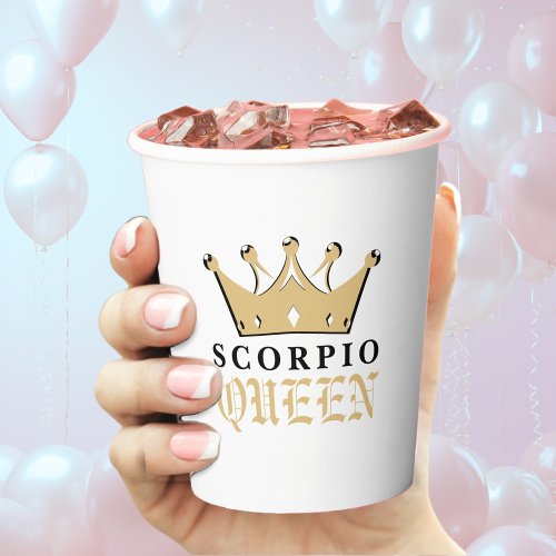 Gold Scorpio Queen Zodiac Sign Astrology Birthday Paper Cups