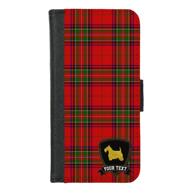 Gold Scottie Tartan Your Text iPhone Wallet Case (Front)