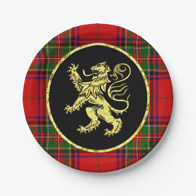 Gold Scottish Lion and Plaid Paper Plates (Front)