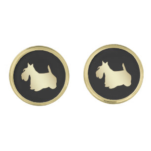 Gold Scottish Terrier on Black Cufflinks