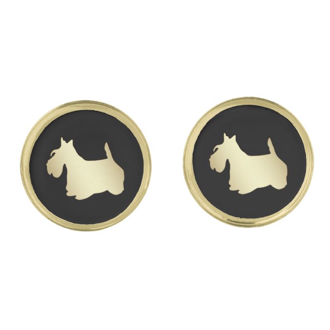 Gold Scottish Terrier on Black Cufflinks (Front)