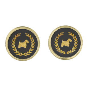 Gold Scottish Terrier & Wreath Cufflinks