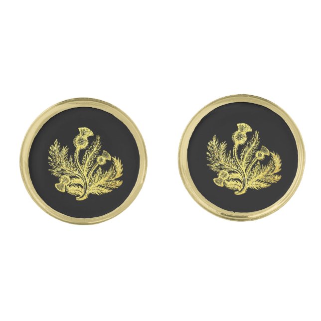 Gold Scottish Thistle Gold Cufflinks (Front)
