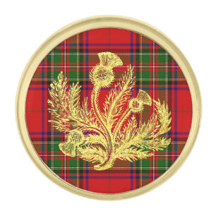 Gold Scottish Thistle on Plaid Finish Lapel Pin