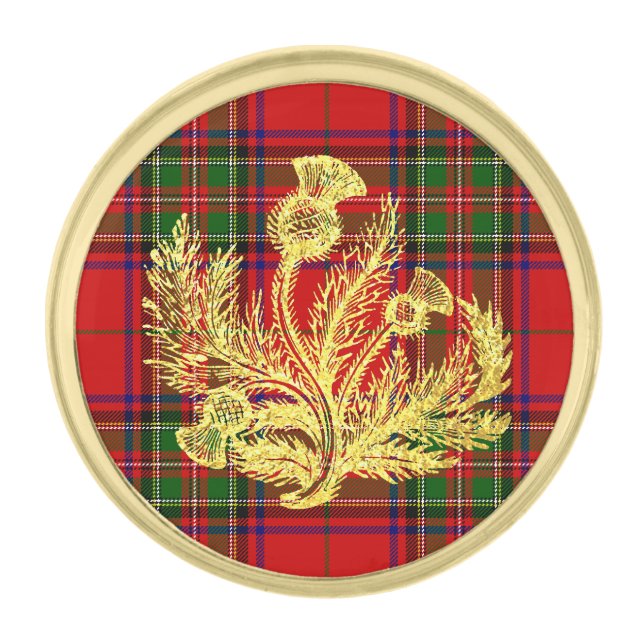Gold Scottish Thistle on Plaid Finish Lapel Pin (Front)
