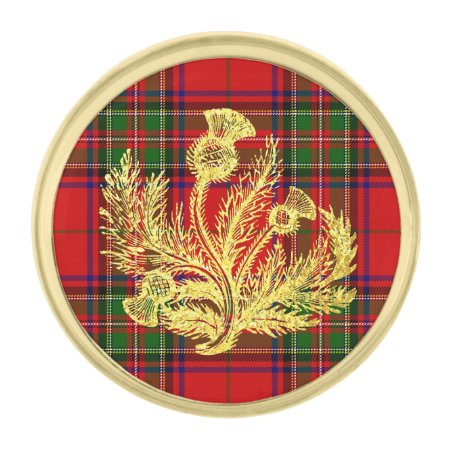 Gold Scottish Thistle On Plaid Gold Finish Lapel Pin