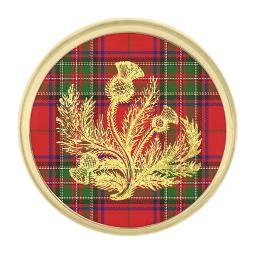 Gold Scottish Thistle on Plaid Gold Finish Lapel Pin