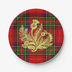 Gold Scottish Thistle on Plaid Paper Plates
