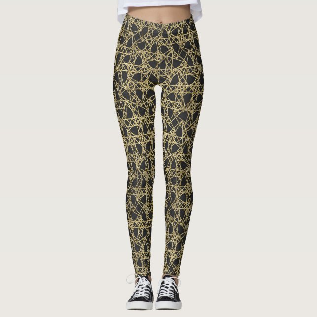 Gold Scratch Golden Modern Glamour Unique Chic Leggings (Front)