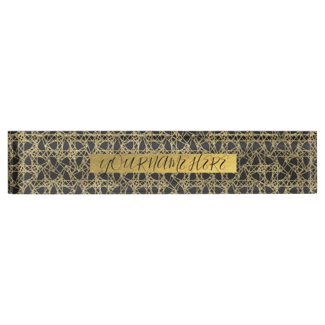 Gold Scratch Golden Modern Glamour Unique Elegant Desk Name Plate (Front)